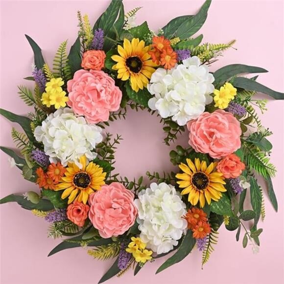 Spring Wreaths for Front Door, 22'' Spring Wreath, Summer Wreaths - Picture 7 of 7